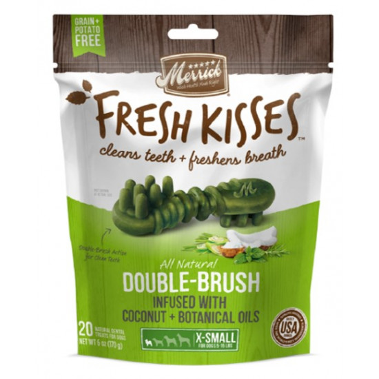 Merrick Fresh Kisses Double Brush Infused with Coconut Botanical Oils Dog Treats (4 Sizes)